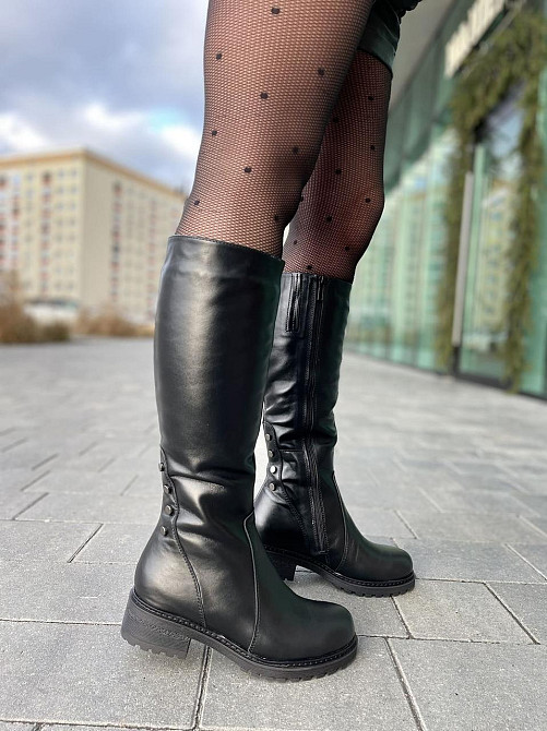 Чоботи жіночі ЭММА Z-25 чорні натуральна шкіра зима висота 36см каблук 5см (2510) Коломия - фото 4