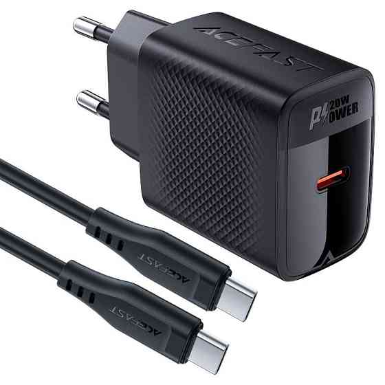 Мережевий зарядний пристрій з кабелем ACEFAST A82 PD20W GaN single USB-C charger set (P5) (EU) Black Одеса