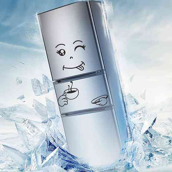 Наклейка на холодильник Смайлик з кавою 28 на 20 см чорний Київ