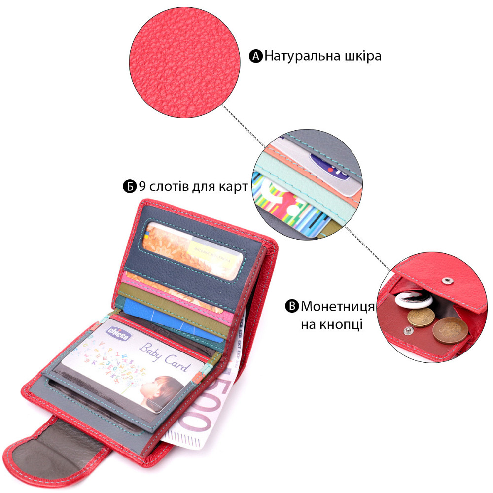 Кожаный яркий кошелек с монетницей для женщин Красный (ST Leather) Киев - изображение 9