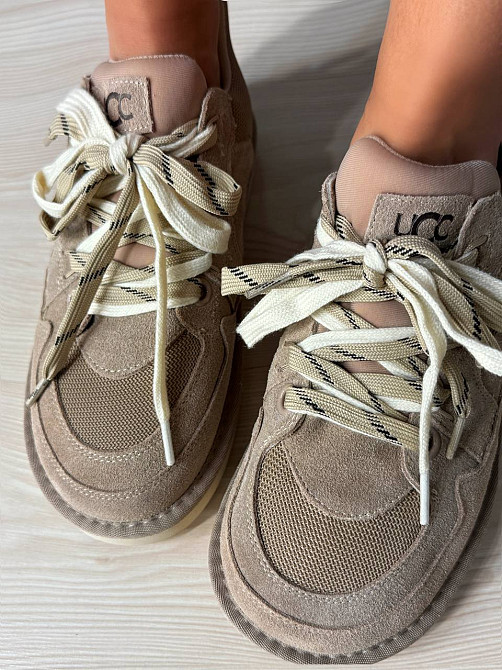 Кросівки жіночі Hengji 1517-18 замшеві з подвійною шнурівкою уггі бежеві, 38, 24,5 см Київ - фото 1