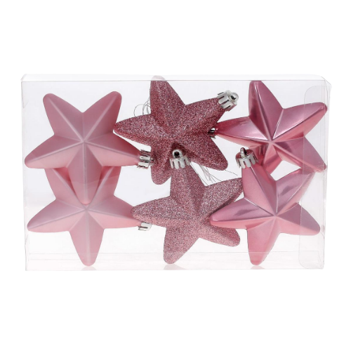 Набір ялинкових прикрас Зірки 7,5см, колір - рожевий фламінго, 6 шт.: перламутр, матовий, гл BONA DI Житомир