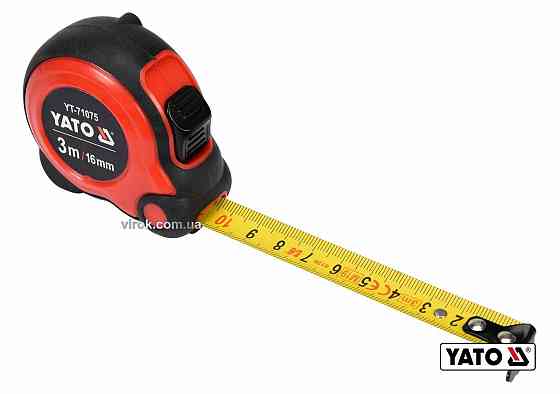Рулетка YATO : L=3м x16мм, з сталевою стрічкою, нейлоновим покриттям, подвійним блокуванням [12/120] Одеса