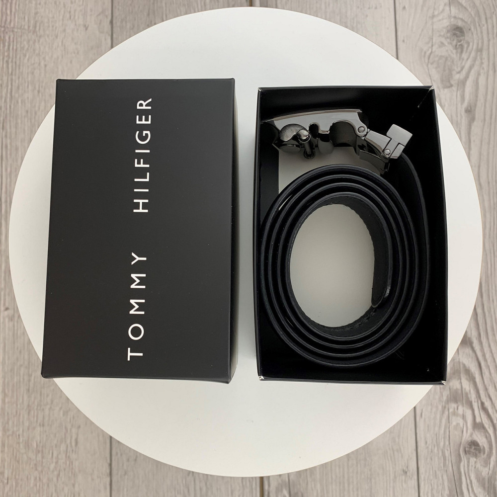 Чоловічий ремінь Tommy Hilfiger Томі Хілфігер, пояс з еко шкіри в подарунковій коробці, чорнийMasterSem Київ - фото 1