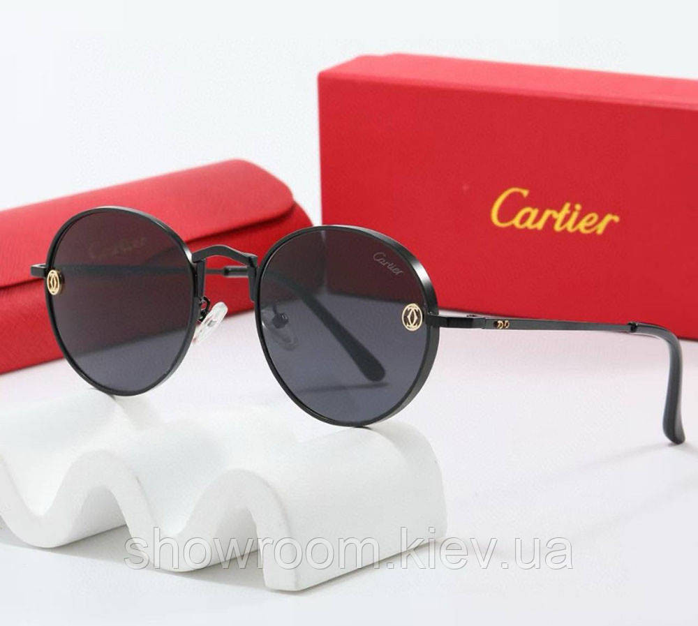 Жіночі круглі сонцезахисні окуляри Cartier (202318) black Київ - фото 1