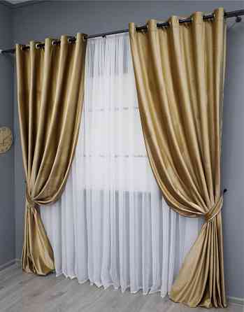 Комплект штор на люверсах VR-Textil Бархат № 1654ш Карамельный 150х280 см 2 шт (37-0230) Киев