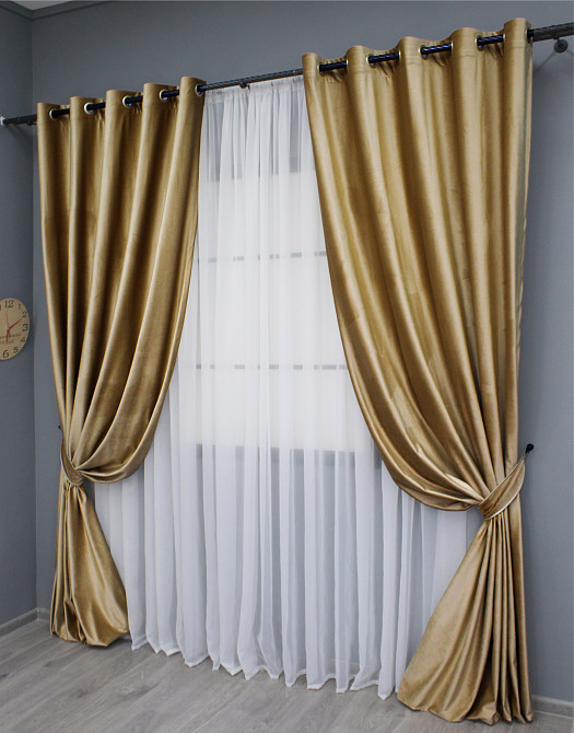 Комплект штор на люверсах VR-Textil Оксамит (бархат) № 1654ш Карамельний 150х280 см 2 шт (37-0230) Київ - фото 3