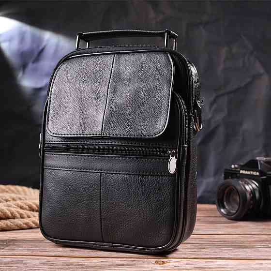 Практична чоловіча шкіряна сумка Чорна (Vintage) Київ