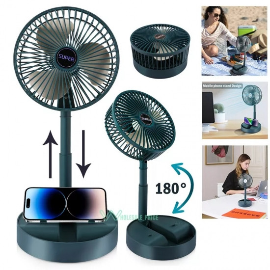 Складаний вентилятор аккумуляторний на ніжці Telescopic Folding Fan з USB зарядкою Green Вінниця - фото 6