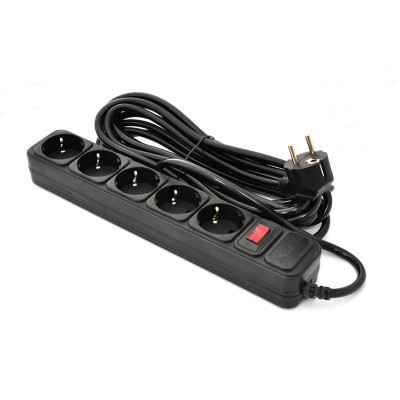 Мережевий фільтр живлення Patron 5.0 m, 3*1.5mm2 (SP-1655) 5 розеток BLACK (EXT-PN-SP-1655) Вінниця - фото 1