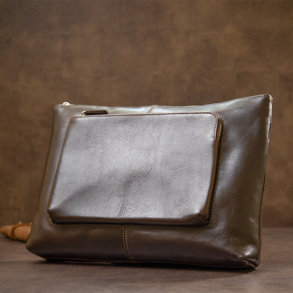 Шкіряна чоловіча прямокутна сумка для ноутбука GRANDE PELLE 11438 Коричневий Київ - фото 9