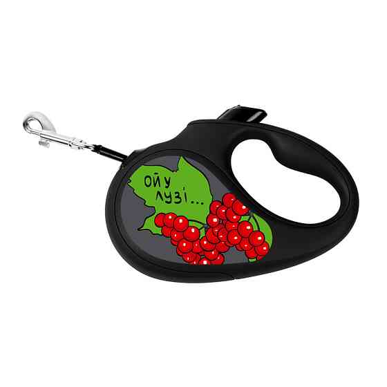 Повідець-рулетка для собак WAUDOG R-leash, малюнок "Каліна", S, до 15 кг, 5 м, світловідбивна стрічка чорний Вінниця