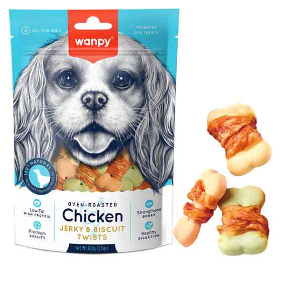 Wanpy Chicken Jerky & Biscuit Twists ВАНПІ БІСКВІТ З В’ЯЛЕНОЮ КУРКОЮ печиво, ласощі для собак Київ