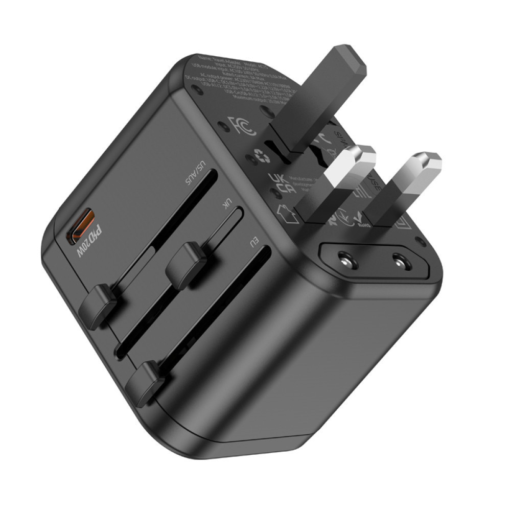 Універсальний зарядний пристрій HOCO AC15 Walker three-port PD20W(1C2A) universal conversion charger Black Одеса - фото 6