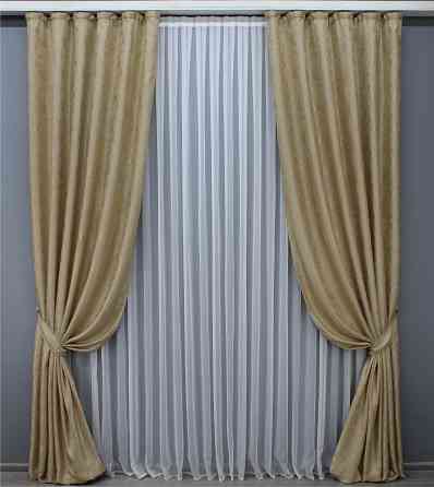 Комплект готових штор VR-Textil Жакард Мармур Al1 № 438ш Темно бежевий 150х270 см 2 шт (30-875) Київ