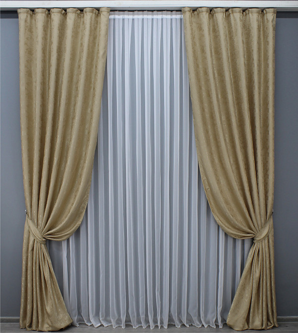 Комплект готових штор VR-Textil Жакард Мармур Al1 № 438ш Темно бежевий 150х270 см 2 шт (30-875) Київ - фото 2