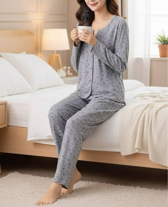 Жіноча затишна трикотажна піжама подвійна з принтом Сірий 2, 48 Одеса - фото 2