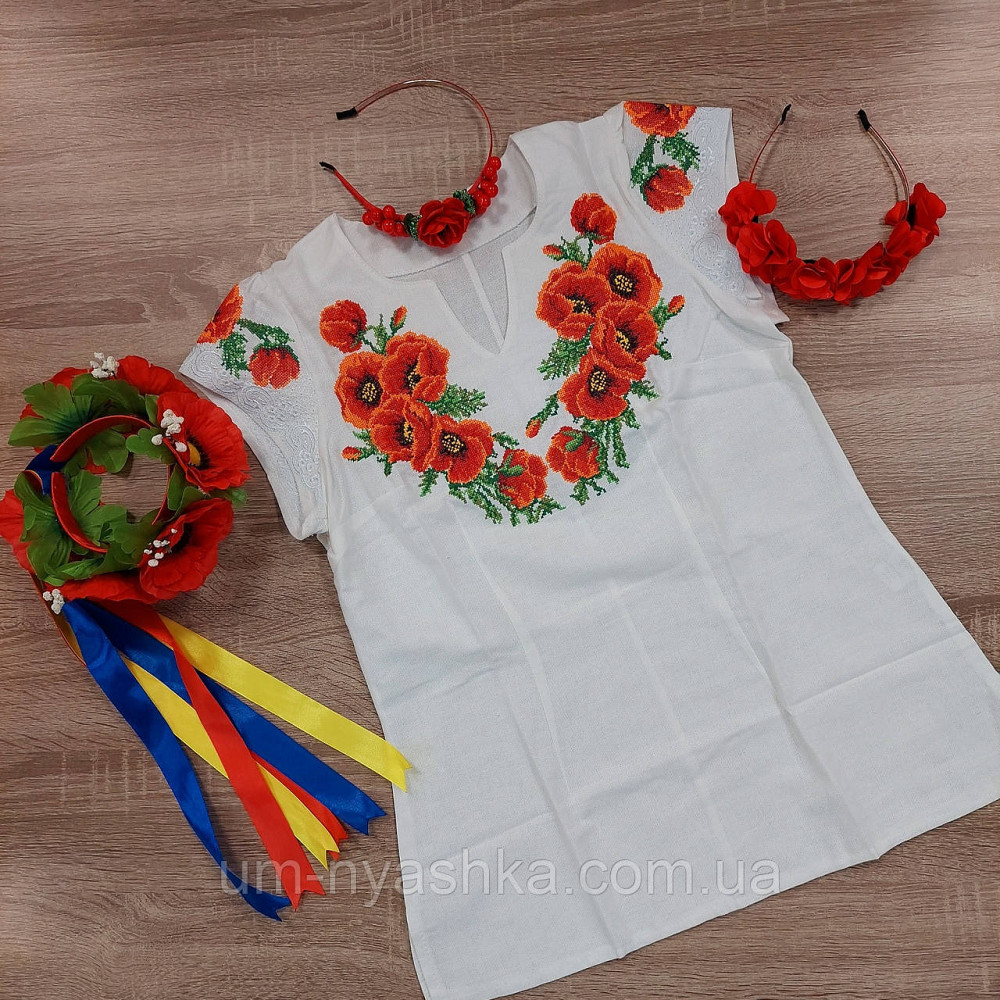 Натуральна Блузка з вишивкою "Чарівні маки" для жінок і дівчаток-підлітків Біла Кривий Ріг - фото 3