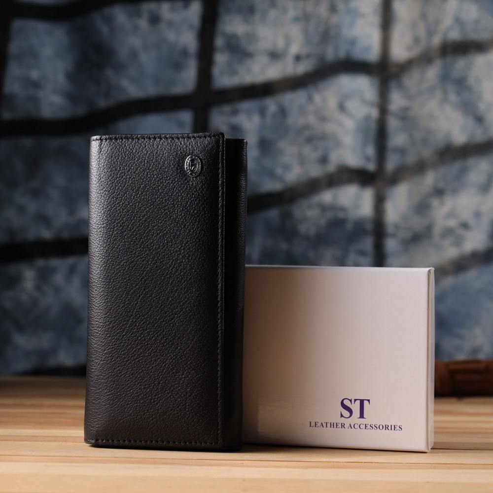 Функциональный женский кошелек на магнитах из натуральной кожи ST Leather 23112 Черный Киев - изображение 1