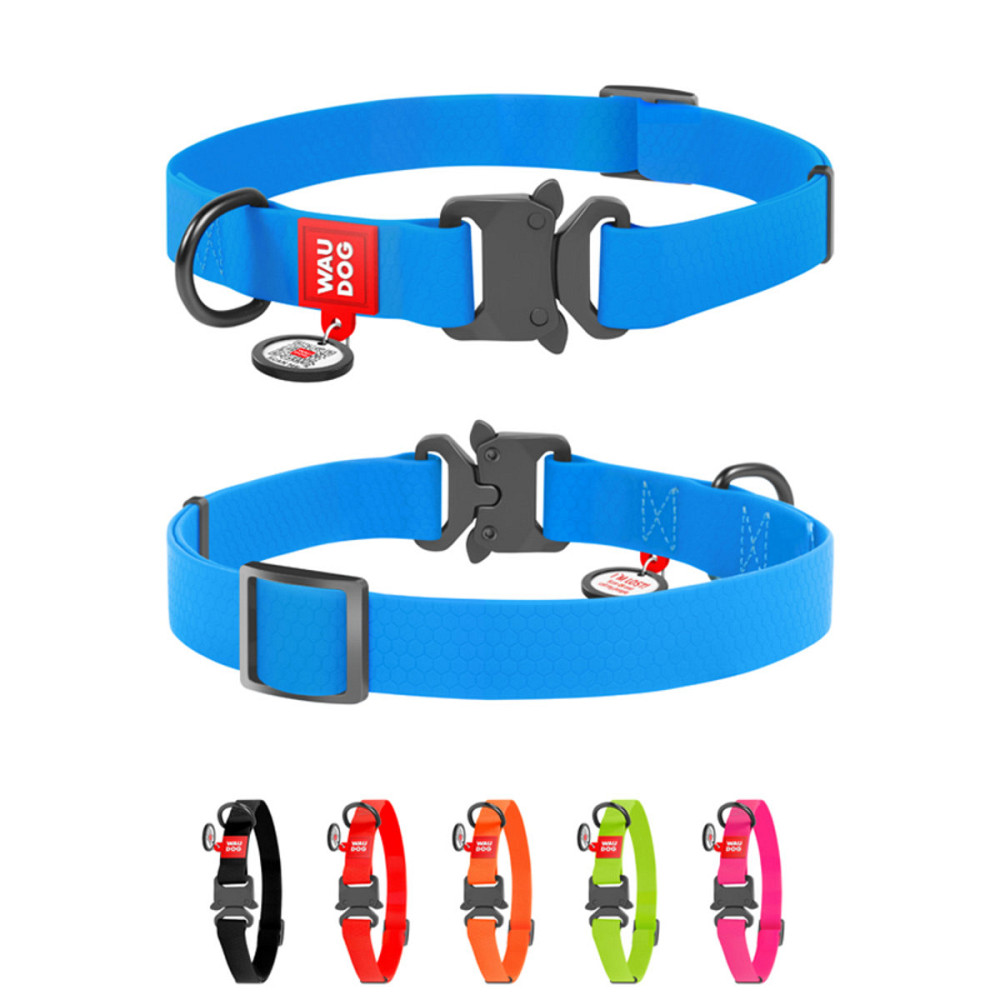 Ошейник для собак водостойкий WAUDOG Waterproof c QR паспортом, металлическая пряжка-фастекс, Ш 25 мм, Длин 34-49 см, голубой Киев - изображение 1