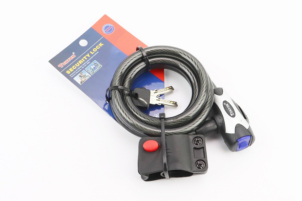 Замок протиугінний тросовий 1500х12мм під ключ, кріплення за трубу сидіння, TY555 Київ - фото 1