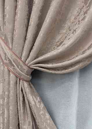 Комплект штор VR-Textil Лен Мрамор 100х270 2шт и Тюль 400х270 1715ш-1276т Светло-пудровый с белым 71-011/2 Киев