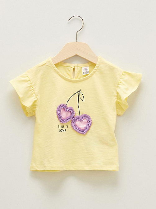 Дитячий Костюм Футболка (Жовта) з 3Д принтом Черешні та Шорти(Рожеві) для Дівчинки LC Waikiki 9-12міс (74-80см) Київ - фото 2