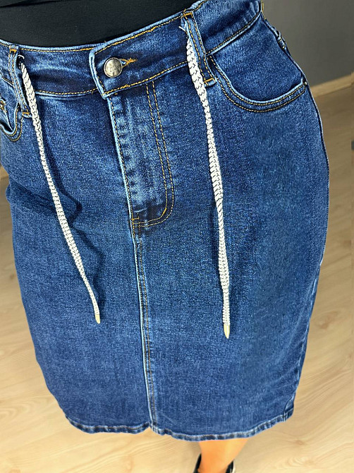 Спідниця жіноча джинсова Vanver 8237 резинка шнурок з розрізом варена міді синя, синій, 33, 33, 92 см, 118 см Київ - фото 5