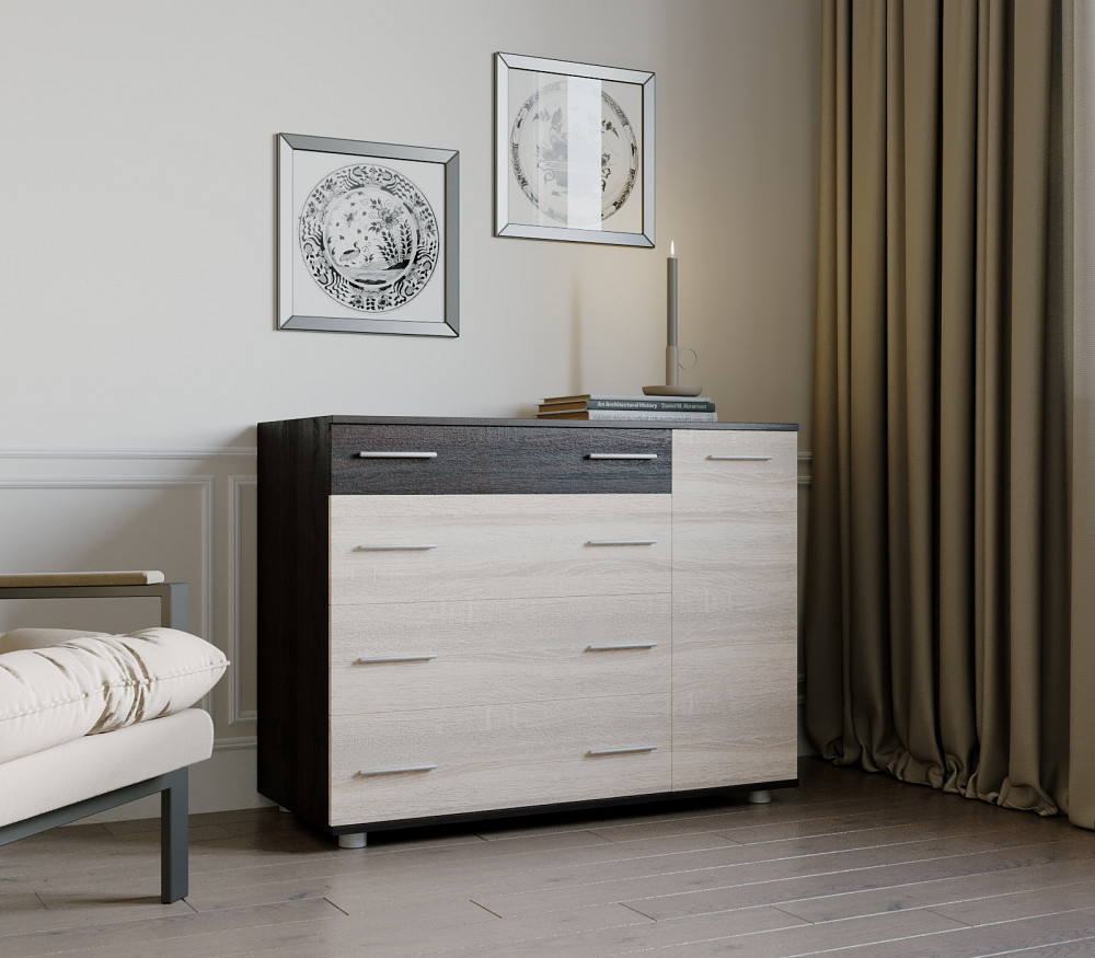 Комод для спальни Эверест с 4-мя ящиками К-3 (телескопические) 100х38х73 венге темный + дуб молочный (DTM-2492) Днепр - изображение 3