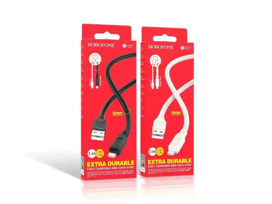 Кабель USB - Lightning Borofone BX81 1м 2.4А товстий міцний 6мм шнур із чіпом захисту для iPhone iPad білий Одеса
