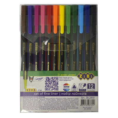 Лайнер ZiBi набір різнокольорових Тригранні 0.4 мм, 12 шт (ZB.2850) Вінниця - фото 1