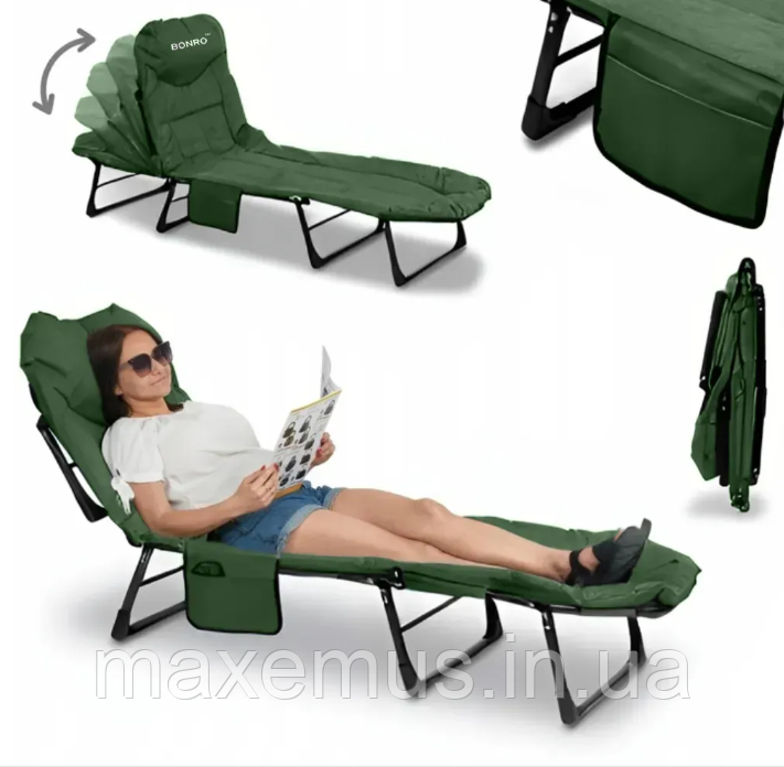 Розкладне крісло шезлонг ліжко Bonro 200 см Садовий лежак пляжний шезлонг темно зелений Мостиська - фото 8