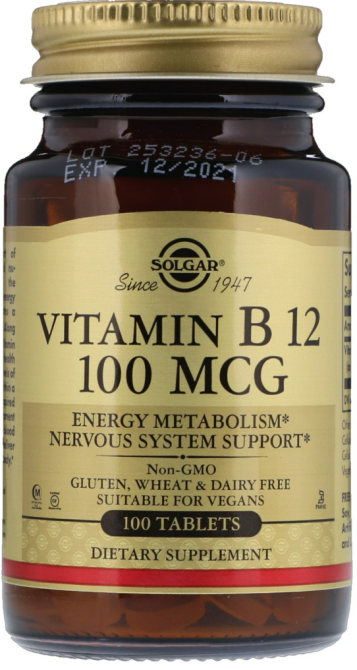Вітамін В12 (ціанокобаламін) Solgar Vitamin B12 100 таб Київ - фото 1