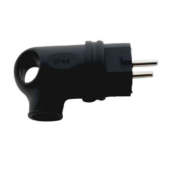 Вилка с заземлением угловая с кольцом каучук, черный Днепр