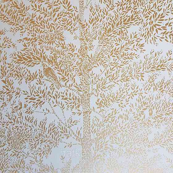 Шпалери вінілові на флізелін Caselio The Place to bed 0.53х10 м природа дерева гілки золотисті на блакитному Київ