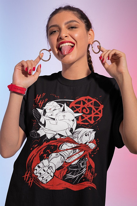 Футболка з аніме принтом Сталевий алхімік оверсайз (S/M/L) Чорний AnimeJ0235 Дніпро - фото 1