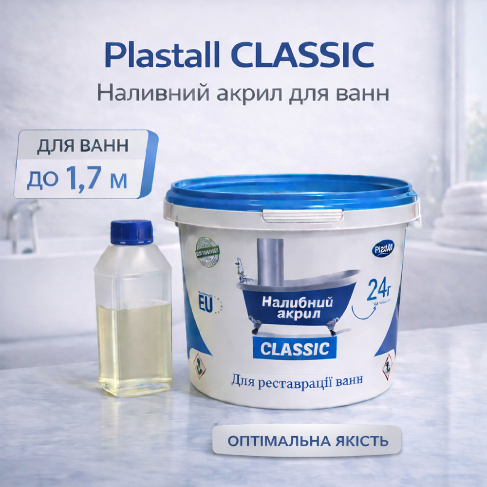 Наливний акрил для ванни до 1,7 м Plastall Classic — білий глянцевий комплект для якісного оновлення ванни Харків - фото 1