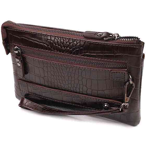 Елегантний клатч для чоловіків із натуральної фактурної шкіри Коричневий (CANPELLINI) Київ