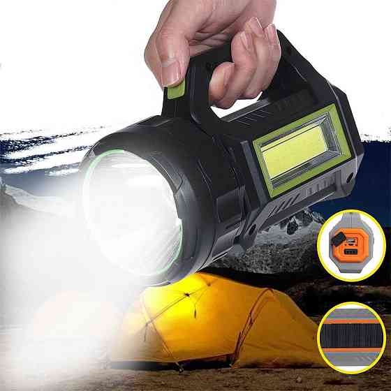 Ручний ліхтар із сонячною панеллю та PowerBank 20000мАч, HEL-T95 / Кемпінговий акумуляторний ліхтар Київ