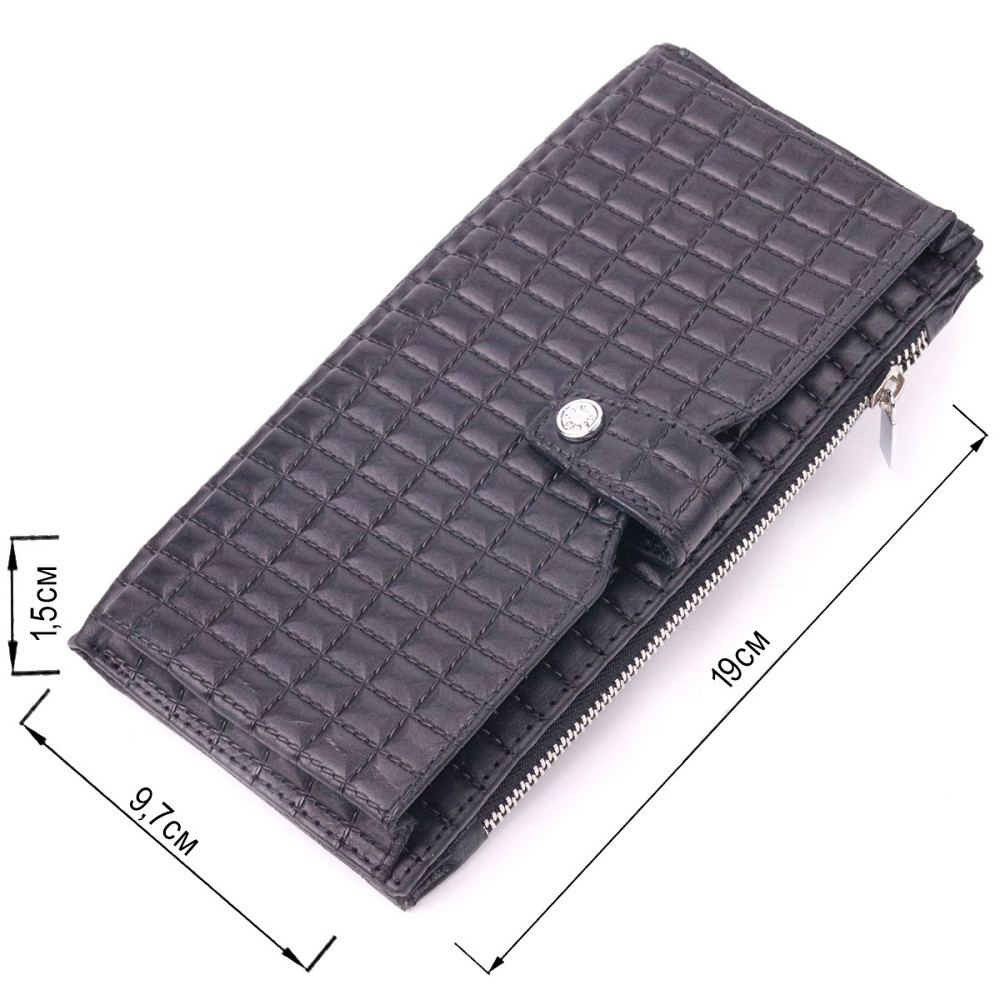 Стеганий вертикальний чоловічий гаманець з натуральної шкіри KARYA 21425 Чорний Київ - фото 8