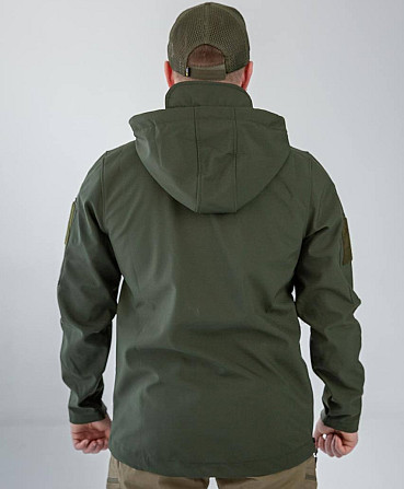 Мужская тактическая демисезонная куртка Soft Shell с капюшоном (Оливковый) 3XL Винница - изображение 6