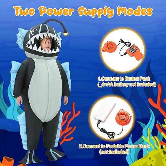 Надувний костюм риби дитячій, кумедний образ морського вудильника на свята, вистави, Хелловін на 120-150 см, 6-13 років Київ