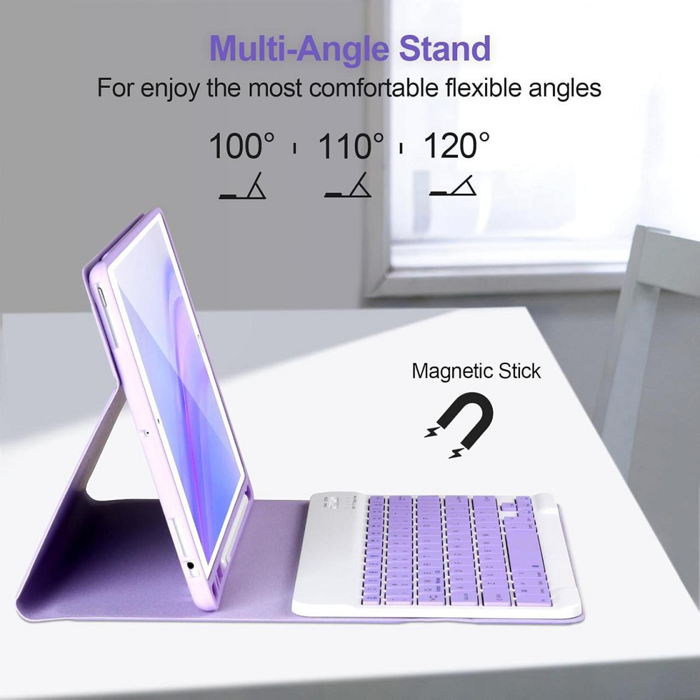 Кейc-клавіатура для iPad 9/8/7 Gen 10.2 дюйма Bluetooth с подставкой и держателем для Apple Pencil фиолетовый Киев - изображение 3