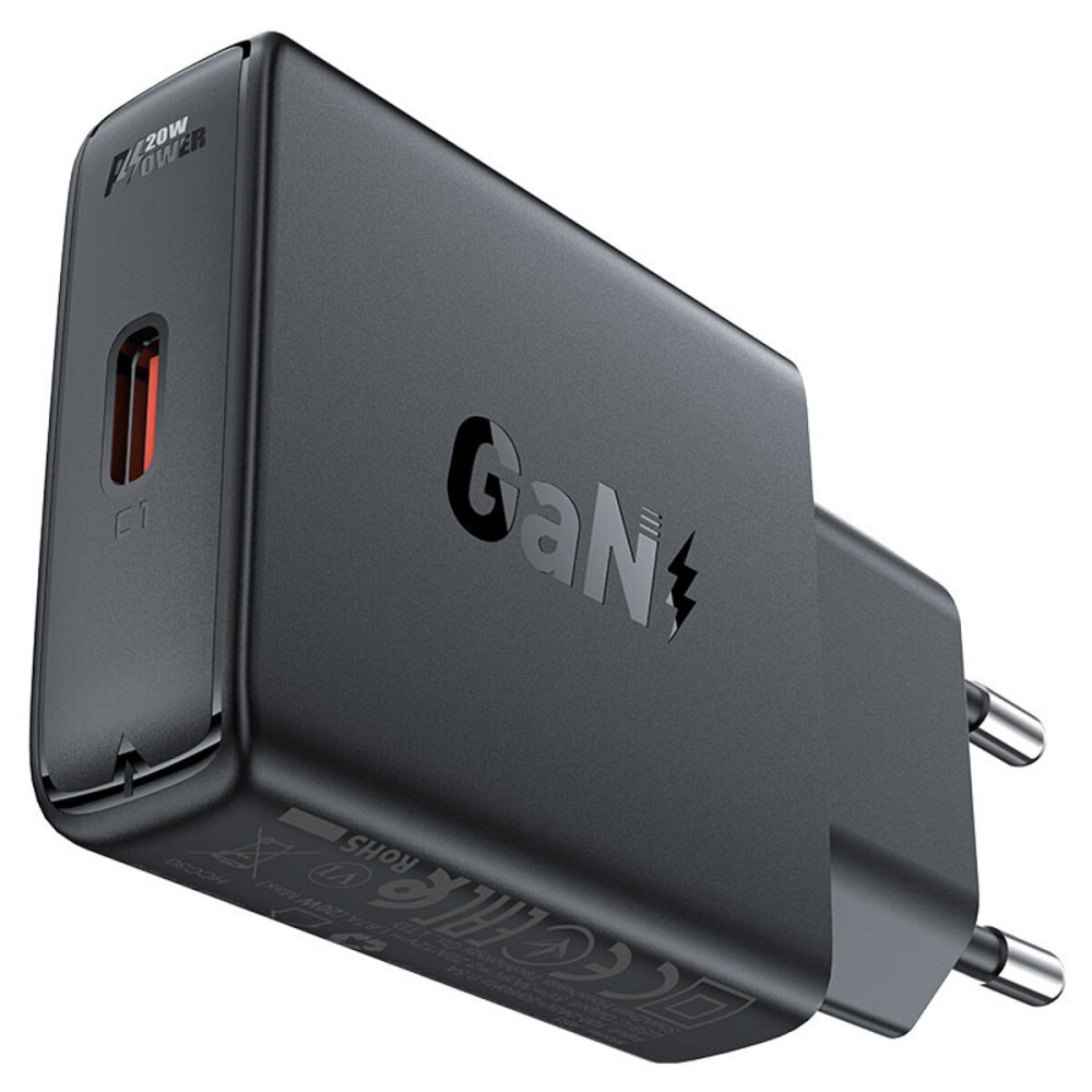 Мережевий зарядний пристрій ACEFAST A65 PD20W GaN single USB-C ultra-thin charger Black Киев - изображение 2