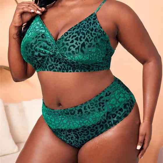 Роздільний купальник великого розміру вельветовий з високою талією 4XL зелений Київ