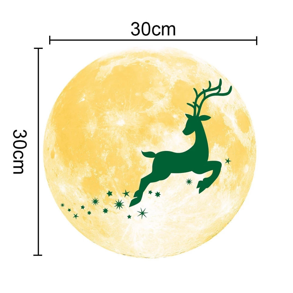 Новогодняя наклейка фосфорная Луна с оленем 30 см желтый Киев - изображение 3