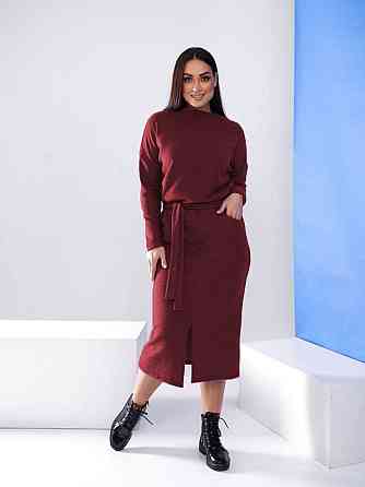 Довга ангорова сукня з поясом "Juliette" оптом | Норма і батал Бордовий, 54-56 Київ