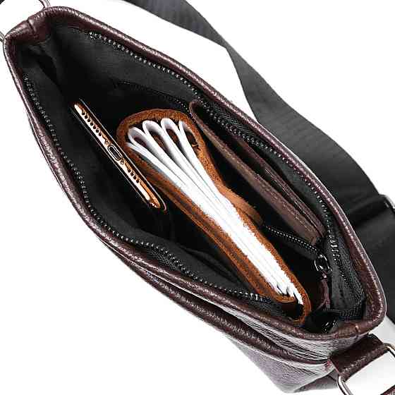 Кожаная современная мужская сумка через плечо Коричневый (SHVIGEL) Киев