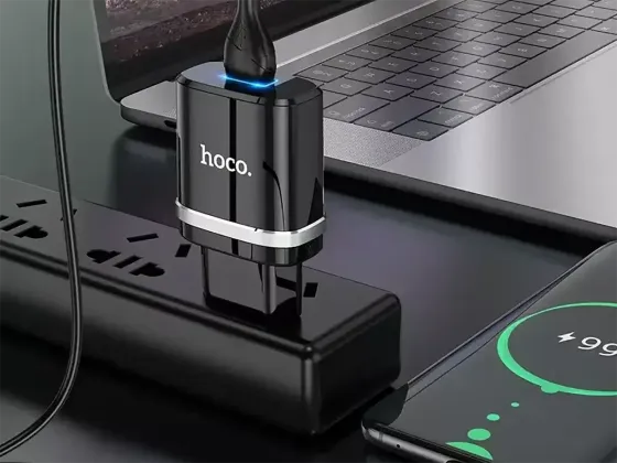Сетевое зарядное устройство Hoco N1 Ardent 220V (12W, 5V/2.4A) с подсветкой USB и кабелем Lightning для iPhone/iPad Одесса
