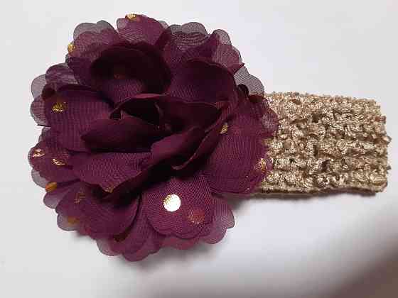 Детская повязка на голову кофейная + фиолетовая - окружность головы около 40-52см, диаметр цветка 9см Киев